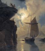BAADE Knud Andreassen Boot Im Felsigen Fjord Bei Mondschein BAADE Knud Andreassen Boot Im Felsigen Fjord Bei Mondschein