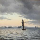 BAAGOE Carl Erik Udsigt Over Sundet Fra Snekkersten Ved Den Svenske Kyst. Eftermiddag (henad Aften) I October. Det Klarer Op I Horizonten Efter En Regnfuld Dag. Malet Efter Naturen BAAGOE Carl Erik Udsigt Over Sundet Fra Snekkersten Ved Den Svenske Kyst. Eftermiddag (henad Aften) I October. Det Klarer Op I Horizonten Efter En Regnfuld Dag. Malet Efter Naturen