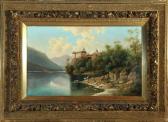 BACHER Rudolf Romantische Flusslandschaft Mit Burg Und Angler BACHER Rudolf Romantische Flusslandschaft Mit Burg Und Angler