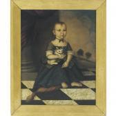 BADGER Joseph Portrait Of A Child Seated On A Marble Floor Holding A Cat BADGER Joseph Portrait Of A Child Seated On A Marble Floor Holding A Cat