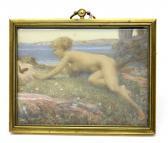BAER William Jacob The Nude Beauty Feeding A Chipmunk At The Water's Edge BAER William Jacob The Nude Beauty Feeding A Chipmunk At The Water's Edge