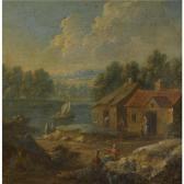 BAETS Marc A River Landscape With Figures Conversing Before A Cottage BAETS Marc A River Landscape With Figures Conversing Before A Cottage