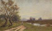 BAKER Ellen Kendall Figure Walking On A Path By A Stream BAKER Ellen Kendall Figure Walking On A Path By A Stream
