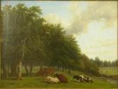 BAKER J. Cattle In A Wooded Meadows With Nearby River BAKER J. Cattle In A Wooded Meadows With Nearby River