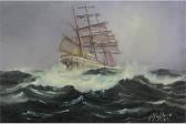 BAKER Robert Peter Iron Hulled Tall Masted Ship In Heavy Seas BAKER Robert Peter Iron Hulled Tall Masted Ship In Heavy Seas