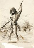 BALCOMBE THOMAS Study For Aborigine Fishing By Torchlight BALCOMBE THOMAS Study For Aborigine Fishing By Torchlight