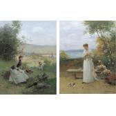 BALLAVOINE Jules Frederic The Love Letter And Young Women Sitting In A Field: A Pair BALLAVOINE Jules Frederic The Love Letter And Young Women Sitting In A Field: A Pair