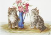 BAMBER Bessie, Betsie Kittens With Flower Vase BAMBER Bessie, Betsie Kittens With Flower Vase