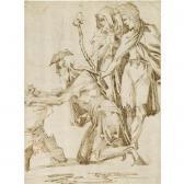 BANDINI Giovanni A Hermit Kneeling To Contemplate A Skull On A Rocky Outcrop, With Two Draped Figures Holding A Torch Behind Him BANDINI Giovanni A Hermit Kneeling To Contemplate A Skull On A Rocky Outcrop, With Two Draped Figures Holding A Torch Behind Him