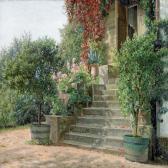 BANG Vilhelmine Maria Flowers And Trees By Aflight Of Steps In A Garden Exterior BANG Vilhelmine Maria Flowers And Trees By Aflight Of Steps In A Garden Exterior