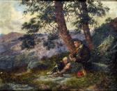 BANKS J. A Scottish Highlander And His Dog At Rest Beneath A Tree BANKS J. A Scottish Highlander And His Dog At Rest Beneath A Tree