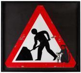 BANSKY Drilling Rat On Road Sign BANSKY Drilling Rat On Road Sign