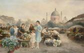 BARBARINI Ernest A Viennese Flower Market With A View To Saint Karlskirche BARBARINI Ernest A Viennese Flower Market With A View To Saint Karlskirche