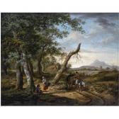 BARBIERS Pieter III Pietersz. A Wooded, Hilly Landscape With A Farmer On A Horse-drawn Cart On A Muddy Path, Peasants Resting Nearby, A Farmhouse Beyond BARBIERS Pieter III Pietersz. A Wooded, Hilly Landscape With A Farmer On A Horse-drawn Cart On A Muddy Path, Peasants Resting Nearby, A Farmhouse Beyond