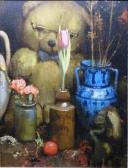 BARCLAY B. Still Life Of Teddy Bear, Vases & Flowers BARCLAY B. Still Life Of Teddy Bear, Vases & Flowers