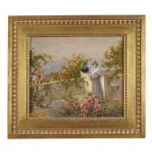 BARDETTI G. Elegant Lady On A Flower-filled Veranda Overlooking The Sea BARDETTI G. Elegant Lady On A Flower-filled Veranda Overlooking The Sea