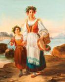 BARETTI C. Femme Et Sa Fille Tenant Des Quenouilles Et Tambourins BARETTI C. Femme Et Sa Fille Tenant Des Quenouilles Et Tambourins