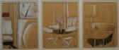BARNES Colin Three Interior Studies Framed As A Tryptic BARNES Colin Three Interior Studies Framed As A Tryptic