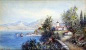 BAROZZI Pier Luigi Mountainous Coastal Landscape With Boats And Buildings BAROZZI Pier Luigi Mountainous Coastal Landscape With Boats And Buildings