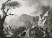 BARRALET John James Figures Conversing By A River Signed And Inscribed Lower Left Black Chalk BARRALET John James Figures Conversing By A River Signed And Inscribed Lower Left Black Chalk