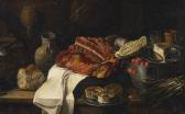BARRANCO Francisco Küchenstillleben Mit Grossem Fleischstück, Brot, Kirschen Und Anderen Objekten BARRANCO Francisco Küchenstillleben Mit Grossem Fleischstück, Brot, Kirschen Und Anderen Objekten