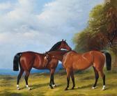 BARRAUD Henry Chestnut Hunters In An Extensive Landscape BARRAUD Henry Chestnut Hunters In An Extensive Landscape