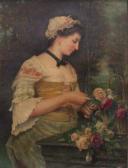 BARRIOT Claudios Jeune Femme Au Panier De Roses BARRIOT Claudios Jeune Femme Au Panier De Roses