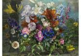 BARTNING Ludwig Stilleben Mit Sommerblumen In Landschaft BARTNING Ludwig Stilleben Mit Sommerblumen In Landschaft