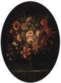 BARTOLOMI Pérez Roses, Carnations, Tulips And Other Flowers In A Glass Vase On Aledge BARTOLOMI Pérez Roses, Carnations, Tulips And Other Flowers In A Glass Vase On Aledge
