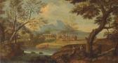 BASIRI Giovanni Battista A Wooded River Landscape With Fishermen And Other Figures BASIRI Giovanni Battista A Wooded River Landscape With Fishermen And Other Figures