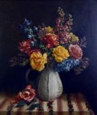 BASS LYNDALL Mixed Bouquet In A Cabbage Leaf Pitcher BASS LYNDALL Mixed Bouquet In A Cabbage Leaf Pitcher