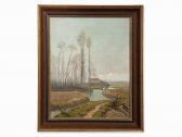 BATTAILLE Eugene Isolated Landscape With Farm & Rider BATTAILLE Eugene Isolated Landscape With Farm & Rider