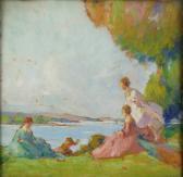 BAUCHE Léon Ch. Les Trois Jeunes Femmes Au Bord De L’’eau BAUCHE Léon Ch. Les Trois Jeunes Femmes Au Bord De L’’eau