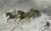 BAUMGARTNER Adolf Horses And Sleigh In The Winter. BAUMGARTNER Adolf Horses And Sleigh In The Winter.