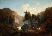 BAUMGARTNER H. Travelers At Rest In An Alpine Landscape BAUMGARTNER H. Travelers At Rest In An Alpine Landscape