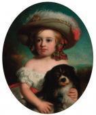 BAXTER Charles Portrait Of A Young Girl, Half-length, In A White Dress And Aplumed Hat, With A Spaniel BAXTER Charles Portrait Of A Young Girl, Half-length, In A White Dress And Aplumed Hat, With A Spaniel