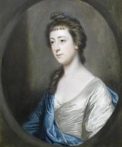 Thomas Beach - Portrait Of A Lady, Half-length, In A Blue And Silver Dress