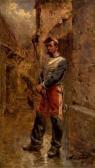 BEAUQUESNE Wilfrid Constant Portrait En Pied D'un Hussard De L'époque Du Second Empire, Tenant Son Sabre; En Fond Un Autre Portant Du Fourrage BEAUQUESNE Wilfrid Constant Portrait En Pied D'un Hussard De L'époque Du Second Empire, Tenant Son Sabre; En Fond Un Autre Portant Du Fourrage