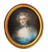 BEAUVERIE Jean Etienne Portrait Of A Lady With Curly Grey Hair Wearing A Blue Dress And Ribbon Bow To Her Neck And With Flowers To Her Hair And Dress BEAUVERIE Jean Etienne Portrait Of A Lady With Curly Grey Hair Wearing A Blue Dress And Ribbon Bow To Her Neck And With Flowers To Her Hair And Dress