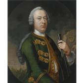 BECKENKAMP A Portrait Of Joan Theodor De Bolen (born 1714), Standing Half-length, Wearing A Green Jacket, Holding A Sporting Gun, In A Painted Oval BECKENKAMP A Portrait Of Joan Theodor De Bolen (born 1714), Standing Half-length, Wearing A Green Jacket, Holding A Sporting Gun, In A Painted Oval
