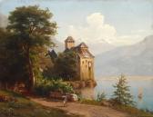BECKER Bernhard Karl Schloss Chillon Uferweg Mit Wandersmann BECKER Bernhard Karl Schloss Chillon Uferweg Mit Wandersmann