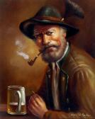 BECKER Heinz W Portrait Eines Bärtigen Pfeiferauchers Mit Bierkrug BECKER Heinz W Portrait Eines Bärtigen Pfeiferauchers Mit Bierkrug
