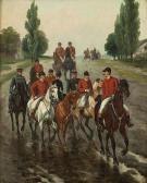 BECKER-HEYER August Parforcereiter Undsoldaten Auf Einer Dorfstraße BECKER-HEYER August Parforcereiter Undsoldaten Auf Einer Dorfstraße