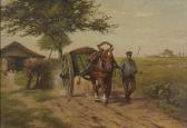 BECKER Oscar A Farmer And Hay Wagon On A Country Path BECKER Oscar A Farmer And Hay Wagon On A Country Path