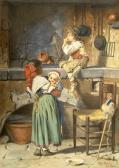 BECKER Q. Italienisches Kücheninterieur Mit Kindern Und Jungen Beim Rauchen BECKER Q. Italienisches Kücheninterieur Mit Kindern Und Jungen Beim Rauchen