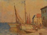BEECHER William Ward Harbor Scene With Boats BEECHER William Ward Harbor Scene With Boats
