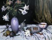 BELLMAN John Joseph Still Life Of Lilies And Fruit On A Table BELLMAN John Joseph Still Life Of Lilies And Fruit On A Table
