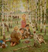 BELSKIJ NIKOLAJ PETROWITSCH BOGDANOW Peasant Children At A Campfire BELSKIJ NIKOLAJ PETROWITSCH BOGDANOW Peasant Children At A Campfire