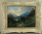 BENNET Carl Stephan Romantische Alpenvorlandschaft Mit Burganlage Und Jäger BENNET Carl Stephan Romantische Alpenvorlandschaft Mit Burganlage Und Jäger
