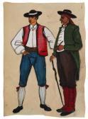 BENOIS Alexandre Costume Study Of Two Men Standing Full-length In Traditional Costume BENOIS Alexandre Costume Study Of Two Men Standing Full-length In Traditional Costume